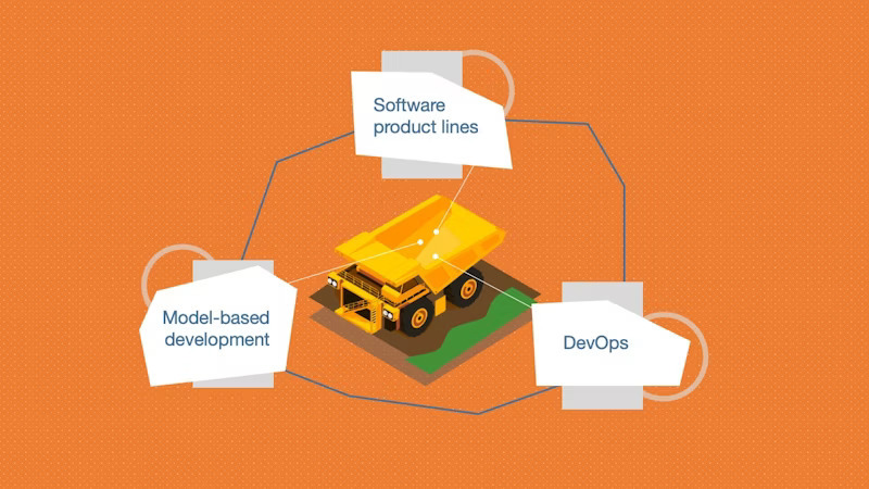 Animated picture of smart cybersystems connected to a industrial truck