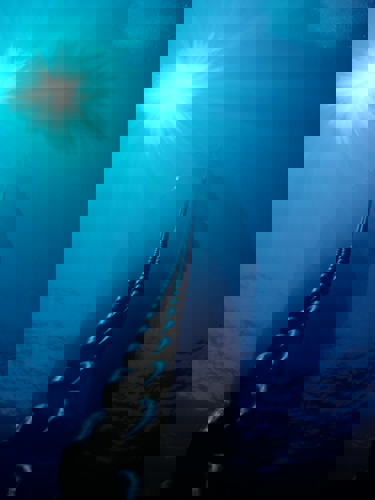 Boat from an underwater perspective